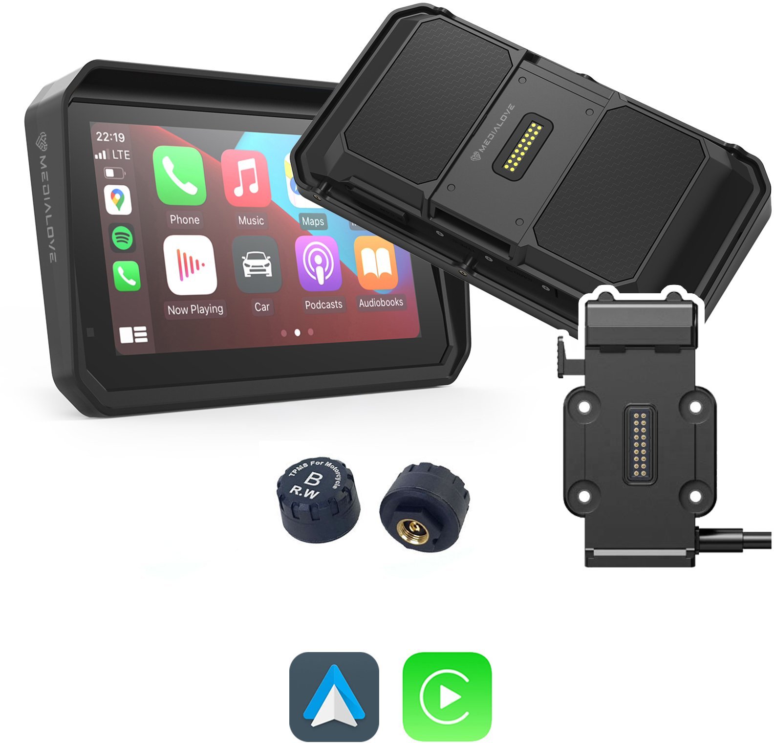 Medialove Nawigacja GPS Ekran motocyklowy Medialove M6 Quick Carplay Android Auto Szybki Montaż + TPMS
