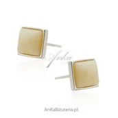 Kolczyki - ankabizuteria.pl Kolczyki srebrne z bursztynem w biało - żółtym odcie - miniaturka - grafika 1