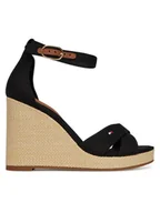 Sandały damskie - Tommy Hilfiger Sandały Flag High Wedge Espad Crisscross FW0FW08661 Czarny - miniaturka - grafika 1