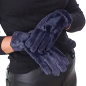 Rękawiczki - Rękawiczki Zimowe Damskie Luxury Alpaca Furry Atramentowe - miniaturka - grafika 1