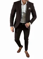 Marynarki męskie - Garnitur męski dwuczęściowy komplet brązowy/czekoladowy DJG014 56 - miniaturka - grafika 1