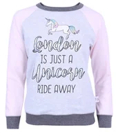 Bluzy damskie - Szaro-różowa bluza przez głowę Jednorożec M - miniaturka - grafika 1