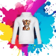 Bluzy dla dziewczynek - Bluza dziecięca typu kangurka z kapturem w kolorze białym z nadrukiem tygrysek 4 lata - miniaturka - grafika 1