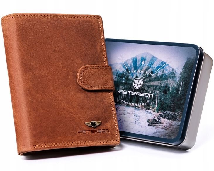 Skórzany portfel męski Peterson RFID STOP na karty dowód bilon