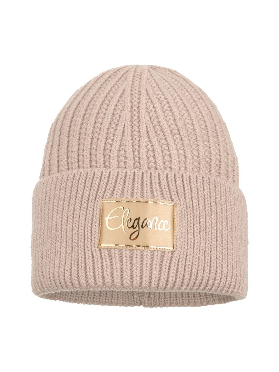 Dziewczęca czapka zimowa z naszywką beżowa Ambra r.50/54