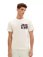 Koszulki męskie - TOM TAILOR Męski T-shirt z nadrukiem z bawełny, 18592-vintage beżowy, M - miniaturka - grafika 1