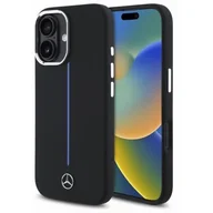 Etui i futerały do telefonów - Etui MERCEDES Silicone Blue Stripe MagSafe do Apple iPhone 16 Czarny - miniaturka - grafika 1