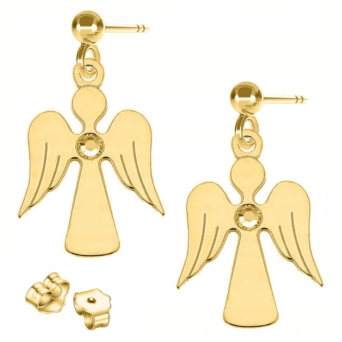 Złote Kolczyki Aniołki Anioły Stróże z Cyrkonią Kryształ SREBRO 925