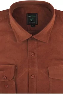 Koszule męskie - Koszula Męska Sztruksowa na co dzień do pracy robocza gładka ceglasta ruda z długim rękawem w kroju REGULAR Laviino B547 (XL, 43, 182/188) - grafika 1