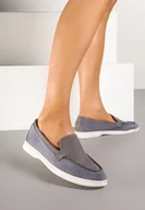Mokasyny damskie - Szaro-Niebieskie Mokasyny z Ozdobnymi Przeszyciami Fonessae - miniaturka - grafika 1