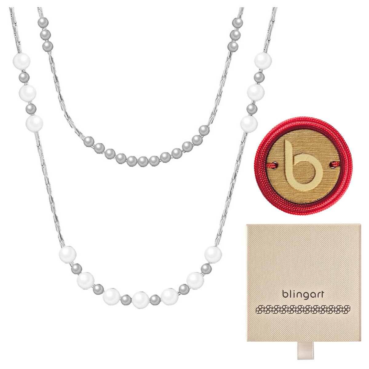 Naszyjnik damski srebrny perły koraliki stal chirurgiczna BLINGART