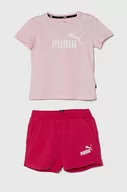 Dresy i komplety dla dziewczynek - Puma komplet dziecięcy Logo Tee & Shorts Set kolor różowy - miniaturka - grafika 1
