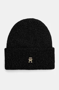 Tommy Hilfiger czapka z domieszką wełny kolor czarny z cienkiej dzianiny AW0AW16628 - Czapki damskie - miniaturka - grafika 1