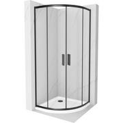 Kabiny prysznicowe - Mexen Rio kabina prysznicowa półokrągła 90x90 cm, transparent, czarna + brodzik Flat, biały - miniaturka - grafika 1