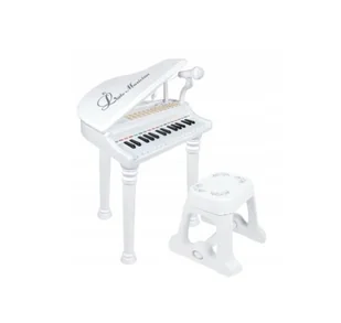 PIANINO Z MIKROFONEM I KRZESEŁKIEM DLA DZIECI BIAŁE WHITE ZABAWA PREZENT - Instrumenty muzyczne dla dzieci - miniaturka - grafika 1