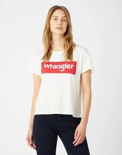 WRANGLER BOX LOGO TEE DAMSKI T-SHIRT KOSZULKA OFFWHITE W7P3EV737 112132038 - Wrangler - Koszulki i topy damskie - miniaturka - grafika 1