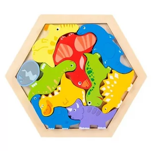 Puzzle Kolorowe Drewniane z Ramką Wzór Dinozaury układanka dla dzieci - Puzzle - miniaturka - grafika 1