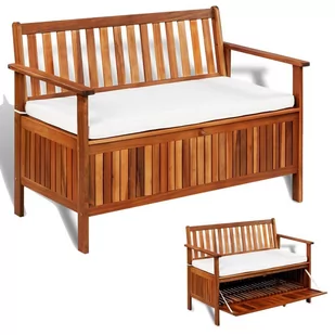 vidaXL Ławka z drewna akacjowego ze schowkiem, 120 x 63 x 84 cm vidaXL - Ławki do przedpokoju - miniaturka - grafika 1
