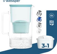 Dzbanki i imbryki - Wessper szklany dzbanek filtrujący 3 l Kompatybilny z wkładami filtrującymi Brita, w tym 4 wkłady filtrujące, miętowy - miniaturka - grafika 1