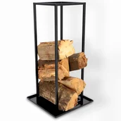 Akcesoria kominkowe - Czarny Stojak Na Drewno Kominkowe Kosz Na Drzewo - miniaturka - grafika 1