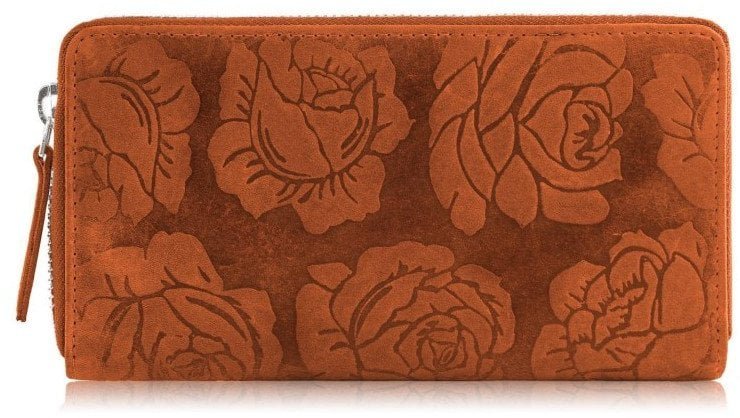 Portfel damski skórzany pomarańczowy w kwiaty RFID Paolo Peruzzi T-115-HOR