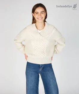 Swetry damskie - Sweter oversize Aster z szalowym kołnierzem - grafika 1