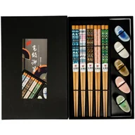 Zestawy do sushi - Zestaw drewnianych pałeczek z podstawkami Gift Box 5 Wzorów 22,5cm - 5 par - Golden Turtle - miniaturka - grafika 1