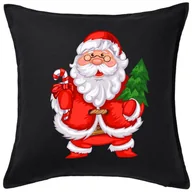 Poduszki dekoracyjne - CZARNA Poduszka z mikołajem - miniaturka - grafika 1