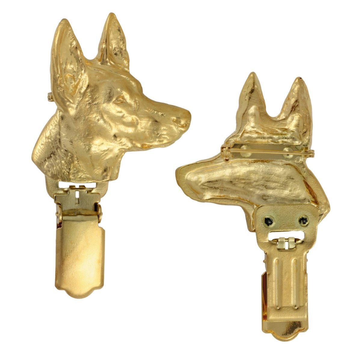 Pies faraona, chart maltański - broszka z klipsem, pozłacany uchwyt na numer startowy, prezent na wystawę psów marki Art-Dog