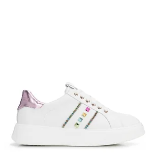 Sneakersy z imitacji skóry z ozdobami biało - różowe - Półbuty męskie Sneakersy z imitacji skóry z ozdobami biało - różowe - Półbuty męskie - miniaturka - grafika 1