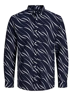 JACK & JONES Koszula męska, Perfect Navy/Aop:slim fit, XL - Koszule męskie - miniaturka - grafika 1