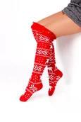 Skarpetki damskie - Zakolanówki Świąteczne Damskie Ciepłe w Norweski Wzór Prezent 35-38 - miniaturka - grafika 1