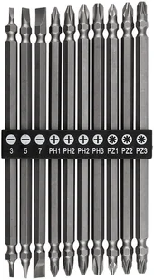 Zestaw długich bitów dwustronnych: SL3 /5/7, PH1 /2 /2 /3, PZ1/2/3 x 150 mm, 10 szt. - Bity - miniaturka - grafika 1