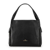 Torebki damskie - Damska torebka typu worek ze skóry czarno - złota - miniaturka - grafika 1