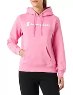 Bluzy damskie - Champion Damska bluza z kapturem Legacy American Classics Powerblend z logo polarowym, różowy (Hot Pink), L - miniaturka - grafika 1