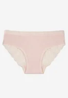 Majtki damskie - Jasnoróżowe Bawełniane Majtki Figi z Prążkowanej Tkaniny z Koronką Erqelia - miniaturka - grafika 1