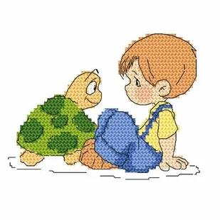 Haft krzyżykowy - Zestaw do haftu - Jasiu i żółwik - Pasmanteria - miniaturka - grafika 1