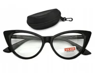 Okulary korekcyjne, oprawki, szkła - Kocie oczy okulary zerówki czarne kujonki damskie ST210 - miniaturka - grafika 1