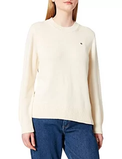 Swetry damskie - GANT Damski sweter bawełniany z okrągłym dekoltem, kremowy, XL - grafika 1