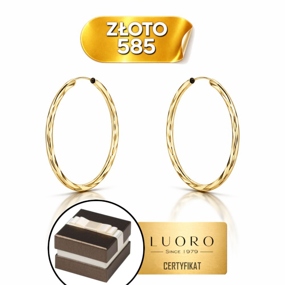 KOLCZYKI ZŁOTE 585 14K KOŁA DIAMENTOWANE 25 MM LEKKIE KREOL