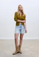 Swetry damskie - Stradivarius Prążkowany kardigan z guzikami Zielony L - miniaturka - grafika 1