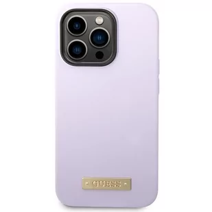 Guess GUHMP14LSBPLU iPhone 14 Pro 6,1" fioletowy/purple hard case Silicone Logo Plate MagSafe - Etui i futerały do telefonów - miniaturka - grafika 3