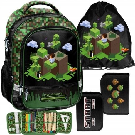 Zestaw Plecak Szkolny Tornister Dla Chłopca Pixel Piksele Gra Piórnik XXL