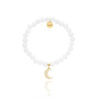 Bransoletki - Bransoletka z białego jadeitu ze srebrnym pozłacanym ażurowym księżycem - miniaturka - grafika 1