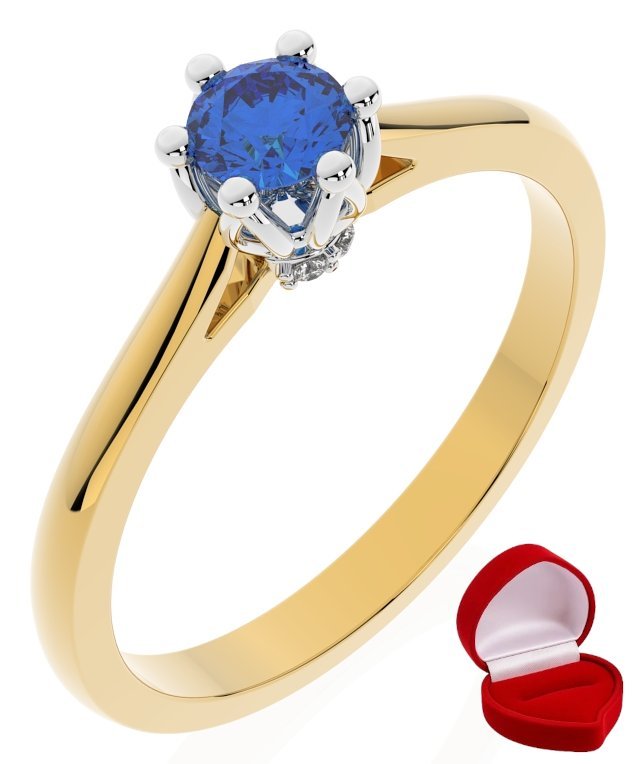 ZŁOTY PIERŚCIONEK ZARĘCZYNOWY 585 14k SZAFIR 0,19 ct + PUDEŁKO R15