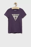 Koszulki dla dziewczynek - Guess t-shirt dziecięcy kolor fioletowy - miniaturka - grafika 1
