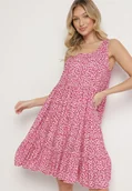Sukienki - Ciemnoróżowa Bawełniana Sukienka Bez Rękawów w Kolorowe Plamki Nattelle - Born2be - miniaturka - grafika 1