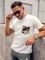 Koszulki męskie - Biały bawełniany t-shirt męski z kieszonką z nadrukiem moro Bolf 14507A - miniaturka - grafika 1