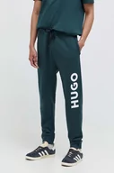 Spodnie męskie - HUGO spodnie dresowe bawełniane kolor zielony z nadrukiem - Hugo - miniaturka - grafika 1