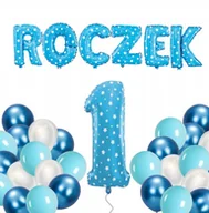 Baby shower i roczek - BALONY ZESTAW DEKORACJI BALONY ROCZEK pierwsze 1 urodziny niebieski foliowe - miniaturka - grafika 1